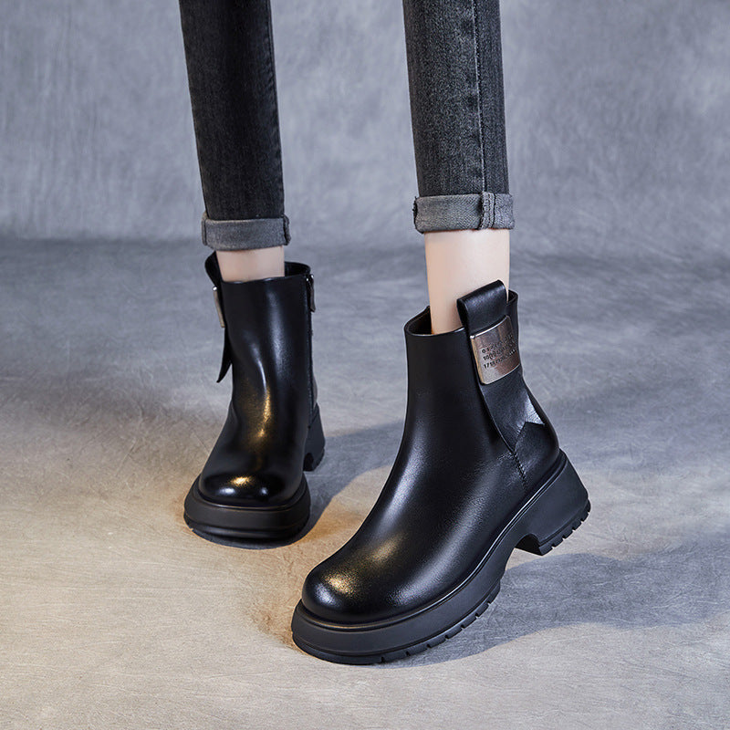 Women Minimalist Fashion Wool Fur Leather Boots-RAIIFY