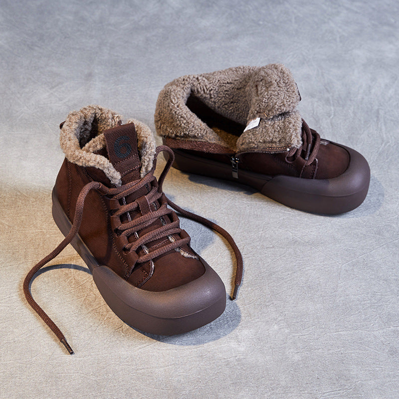 Women Winter Retro Warm Furred Flat Ankle Boots-RAIIFY