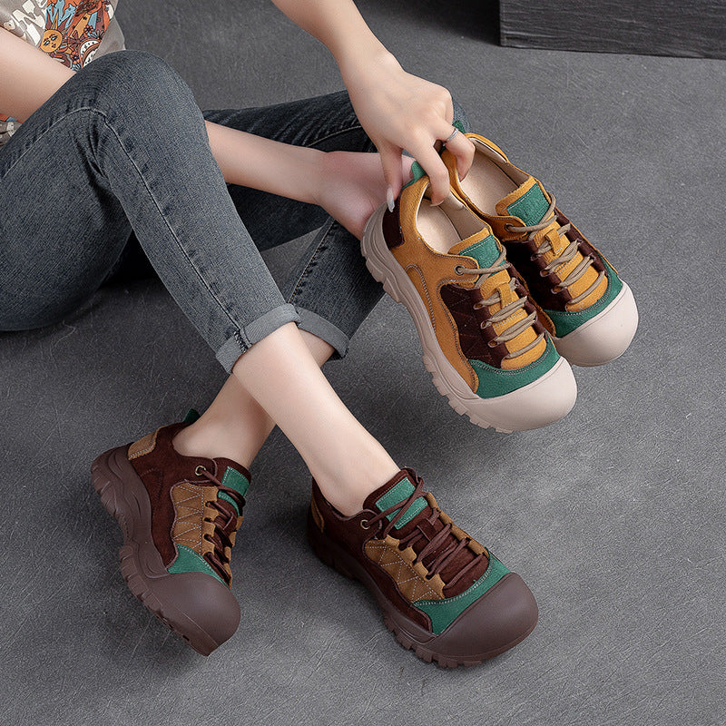 Women Retro Patchwork Leather Casual Shoes-RAIIFY