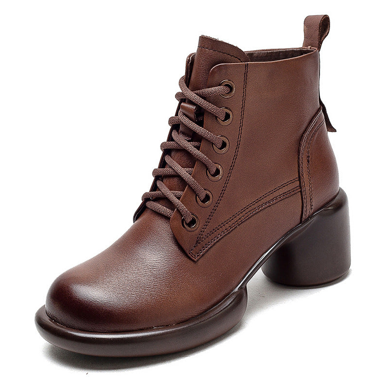 Women Minimalist Leather Casual Chunky Heel Boots-RAIIFY