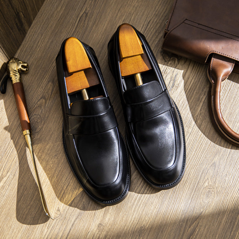 Men Classic Solid Cowhide Slip-On Loafers-RAIIFY