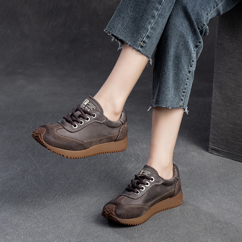 Women Retro Leather Patchwork Comfort Casual Shoes-RAIIFY