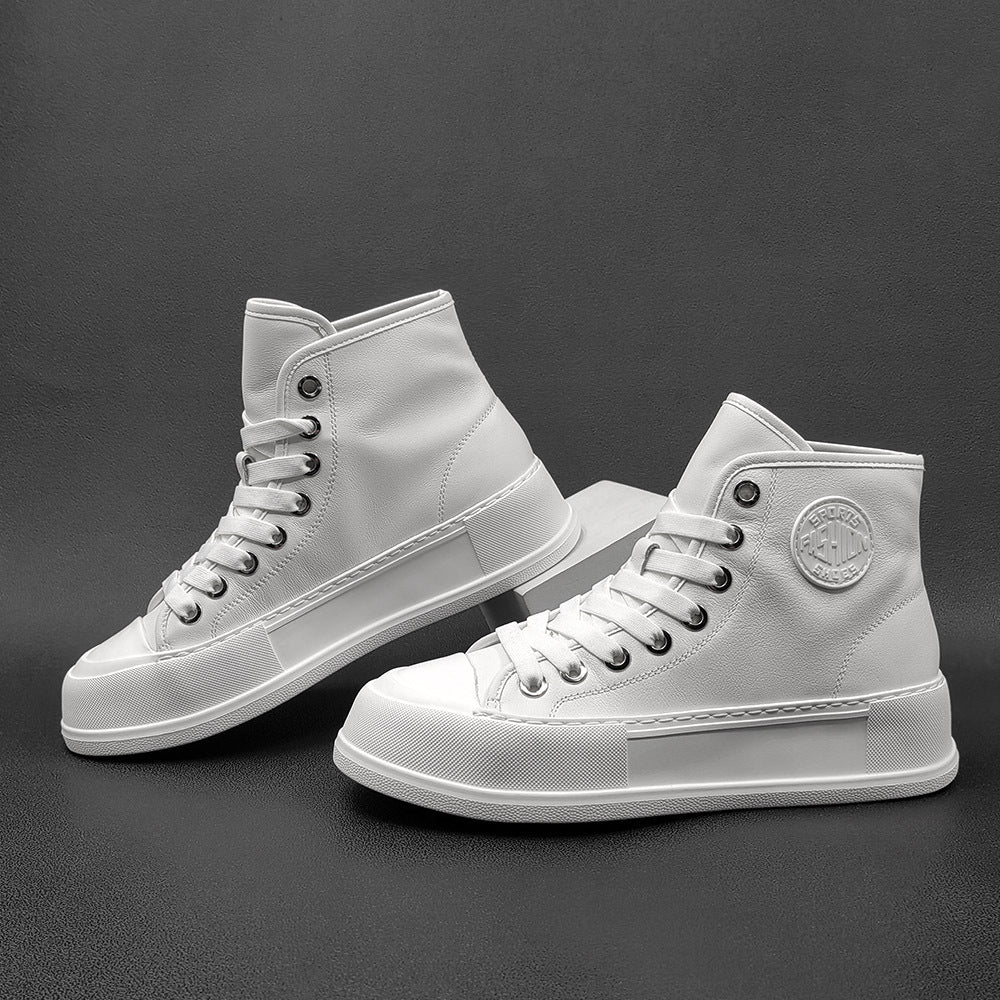 Men Minimalist Leather High Top Flat Casual Shoes-RAIIFY