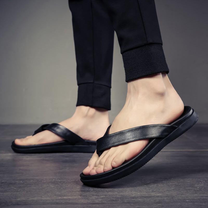 Men Summer Leather Flip-Flops Slide Sandals-RAIIFY