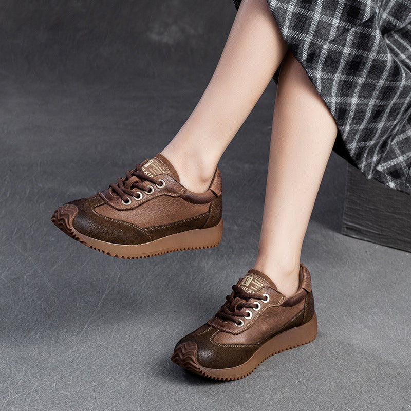 Women Retro Leather Patchwork Comfort Casual Shoes-RAIIFY