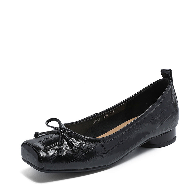 Women Minimalist Glossy Leather Low Block Heel Pumps-RAIIFY