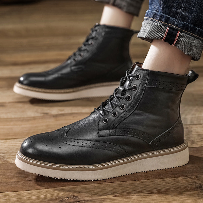 Men Retro Polished Carve Cowhide Leather Boots-RAIIFY