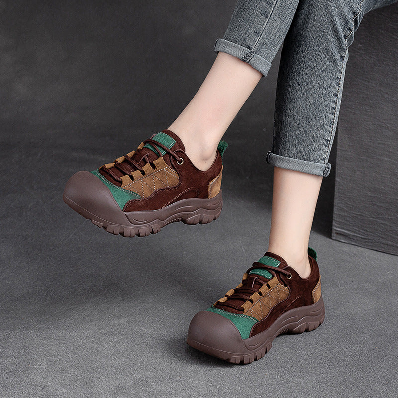 Women Retro Patchwork Leather Casual Shoes-RAIIFY
