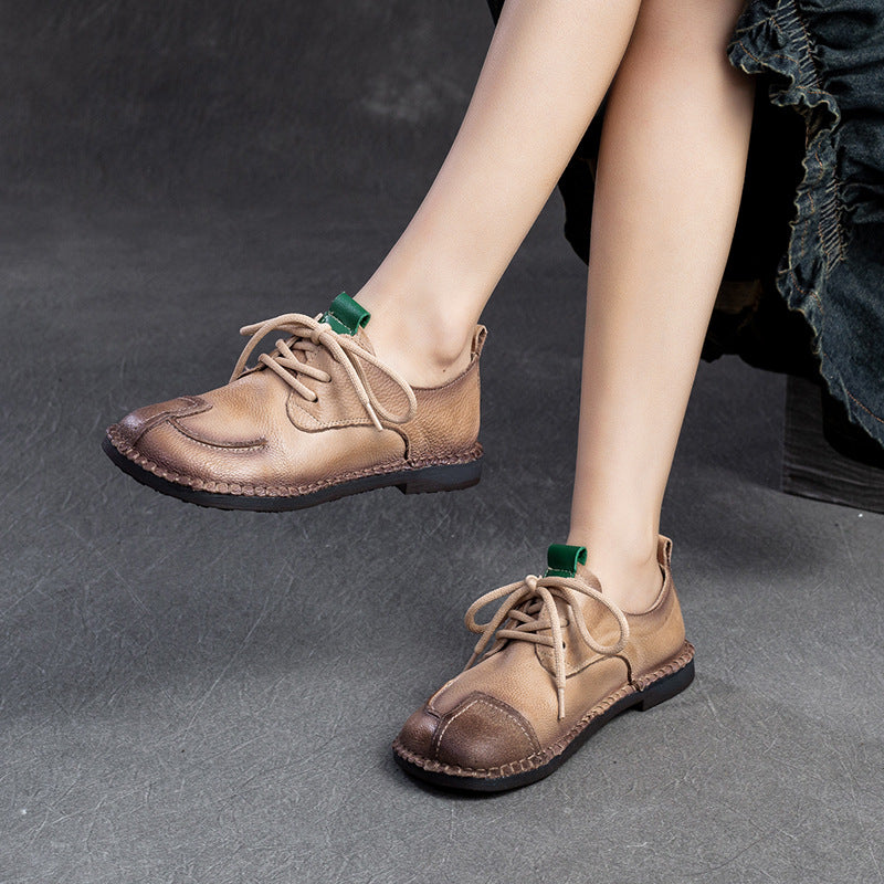Women Retro Soft Leather Flat Casual Shoes-RAIIFY