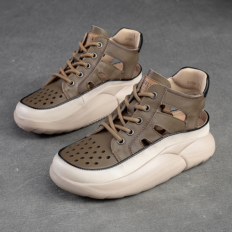 Women Summer Hollow Soft Leather Ankle Boots-RAIIFY