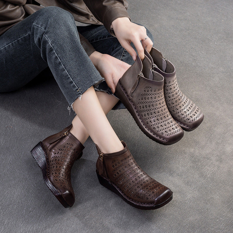 Women Minimalist Hollow Leather Casual Ankle Boots-RAIIFY