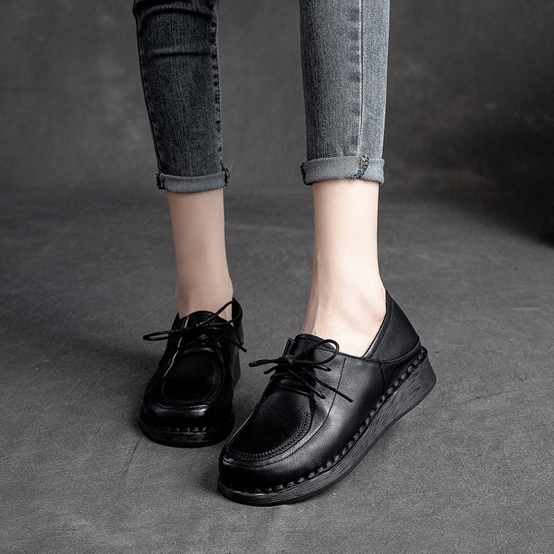 Women Soft Leather Retro Solid Casual Shoes-RAIIFY
