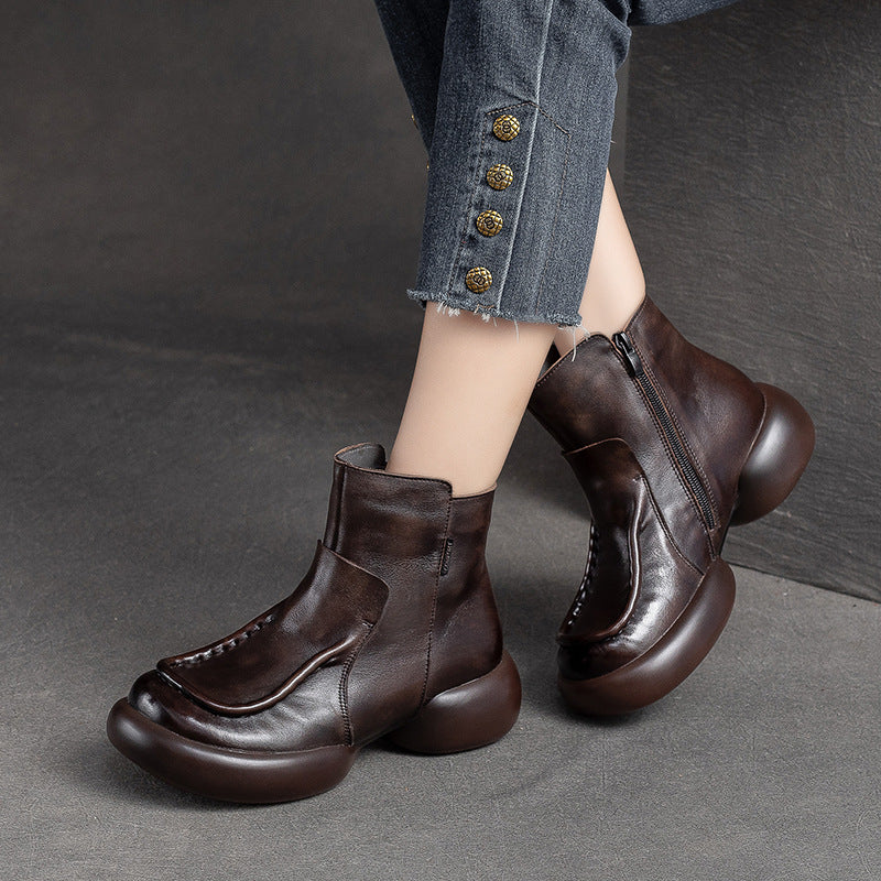 Women Retro Patchwork leather Thick Soled Boots-RAIIFY