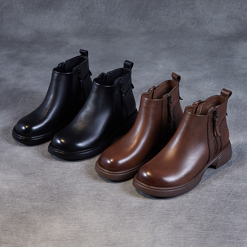 Women Minimalist Leather Double Side Zippers Ankle Boots-RAIIFY