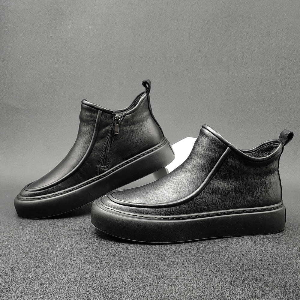 Men Minimalist Solid Cowhide Furred Ankle Boots-RAIIFY