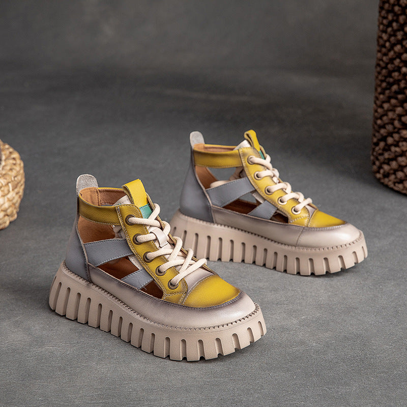 Women Summer Patchwork Leather Casual Platform Sandals-RAIIFY