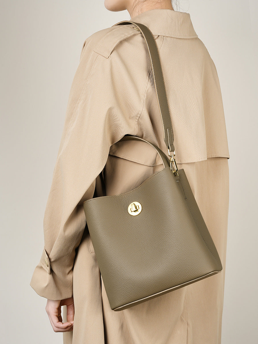 Women Soft Cowhide Minimalist Fashion Bucket Shoulder Bag-RAIIFY