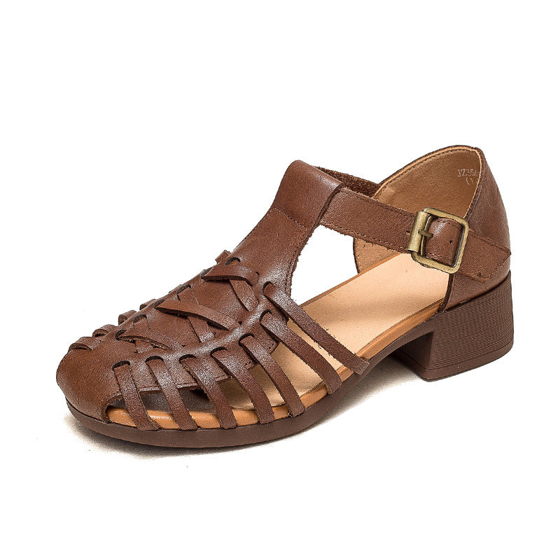 Women Summer Retro Handcraft Plaited Leather Sandals-RAIIFY