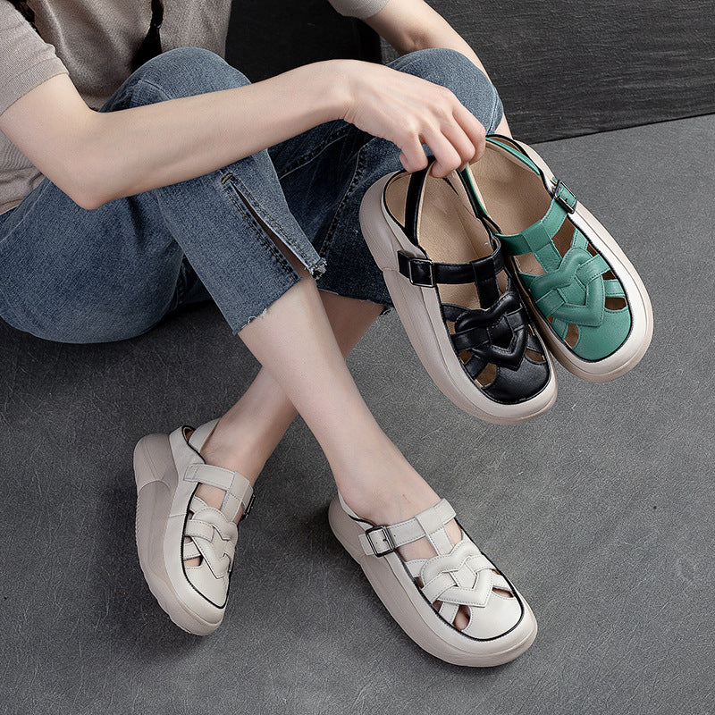 Women Summer Plaited Leather Thick Soled Sandals-RAIIFY
