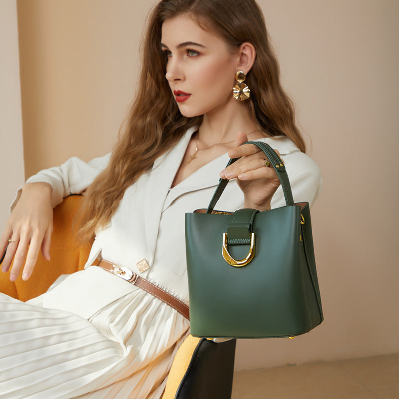 Women Fashion Cowhide Leather Bucket Crossbody Bag-RAIIFY