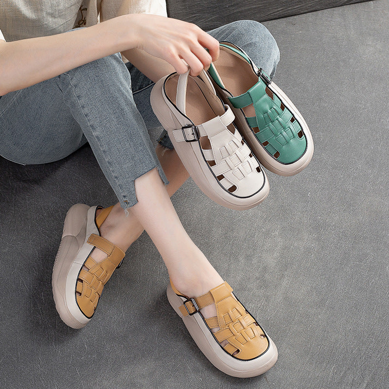 Women Handcraft Plaited Leather Soft Summer Sandals-RAIIFY