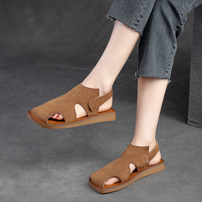 Women Summer Minimalist Leather Flat Sandals-RAIIFY