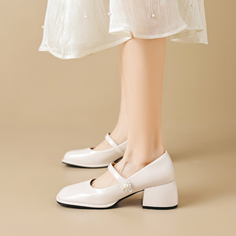 Women Fashion Glossy Leather Chunky Pumps-RAIIFY