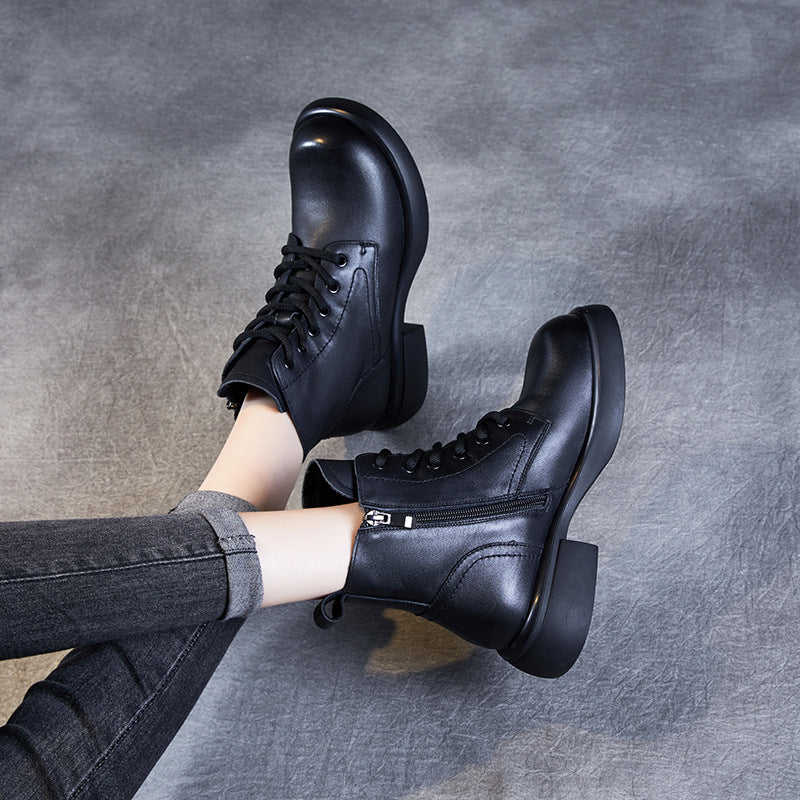 Women Handmade Minimalist Leather Casual Boots-RAIIFY