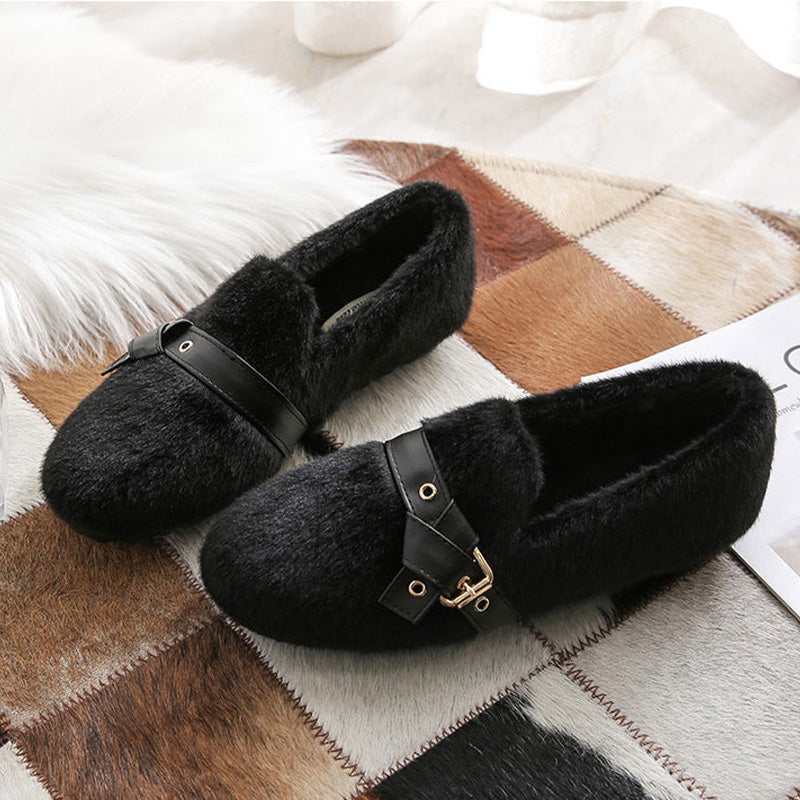 Women Casual Winter Fleece Buckle Shoes-RAIIFY