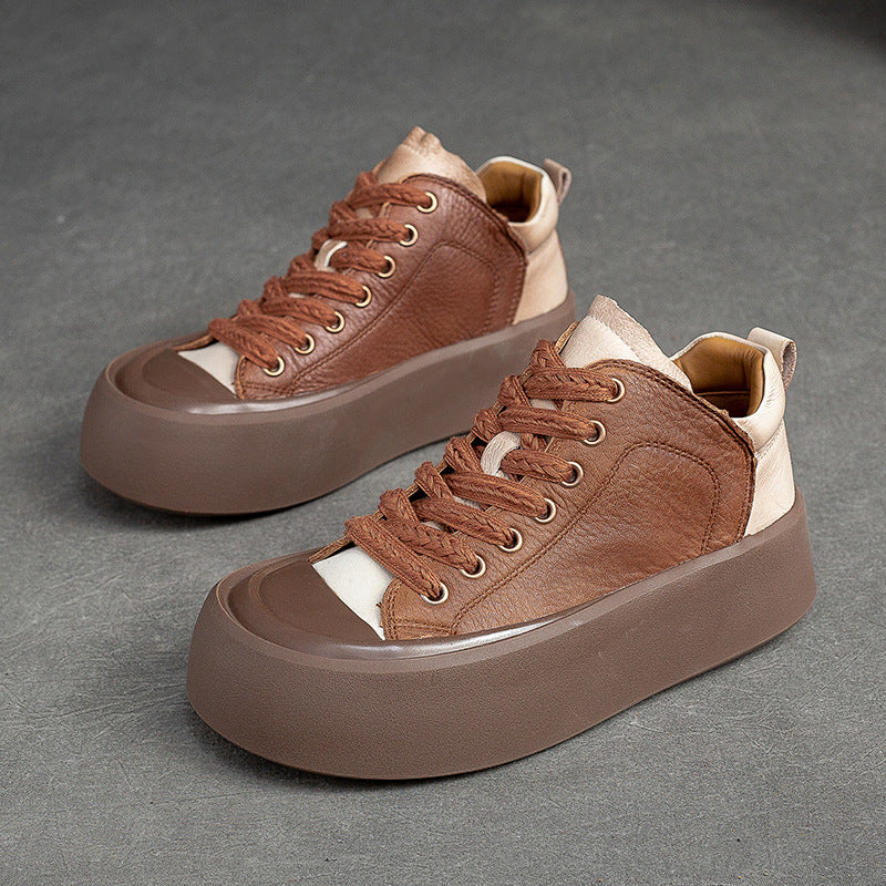 Women Retro Leather Thick Soled Casual Shoes-RAIIFY