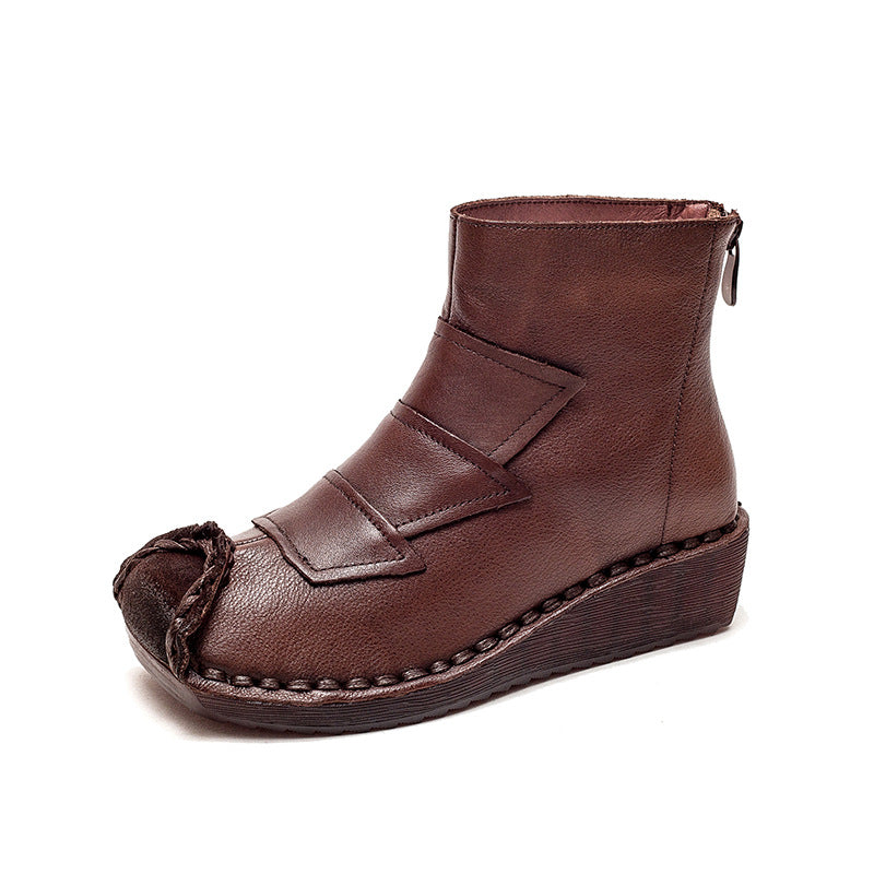 Women Retro Cowhide Low Wedge Casual Boots-RAIIFY