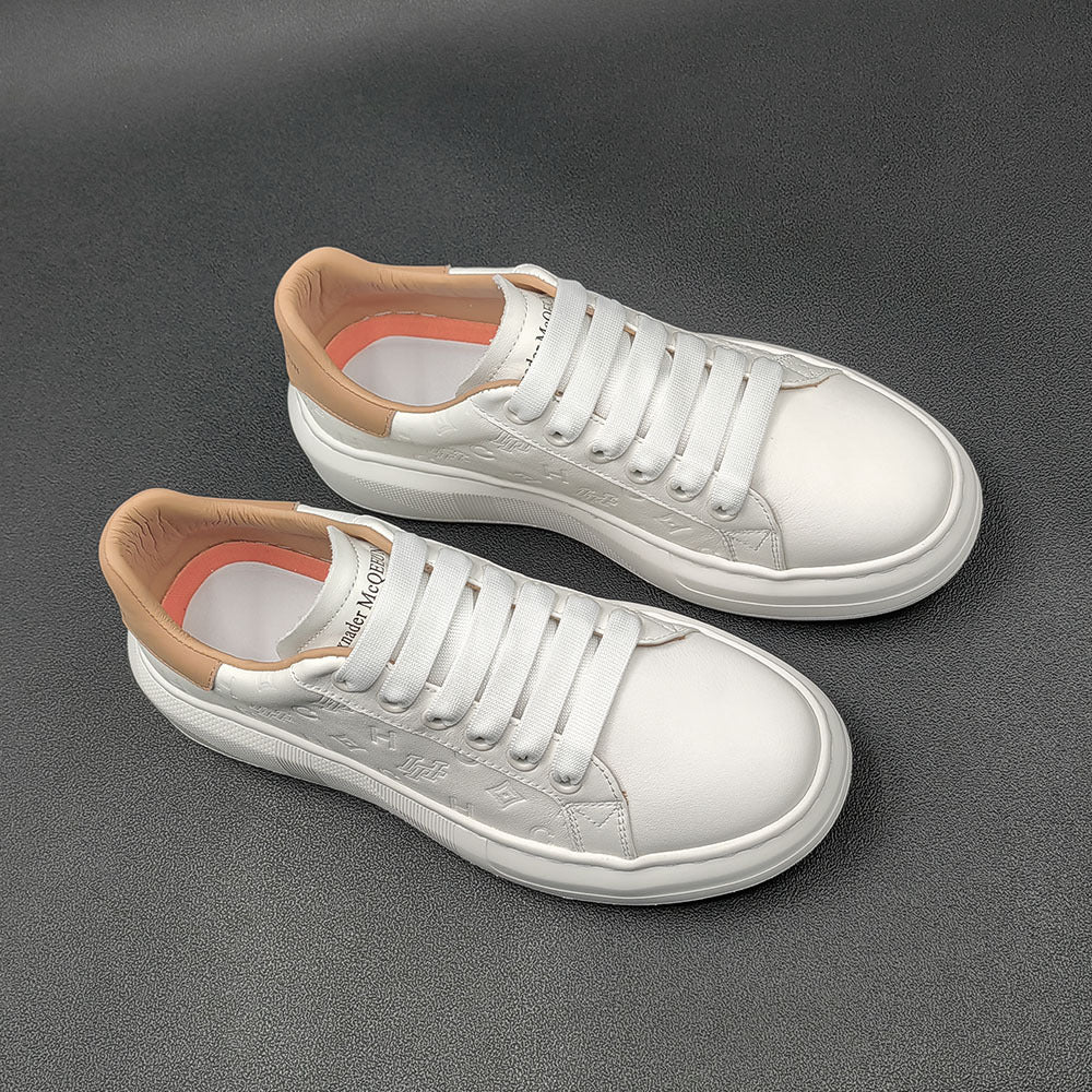 Men Fashion Embossed Leather Flat Casual Sneakers-RAIIFY