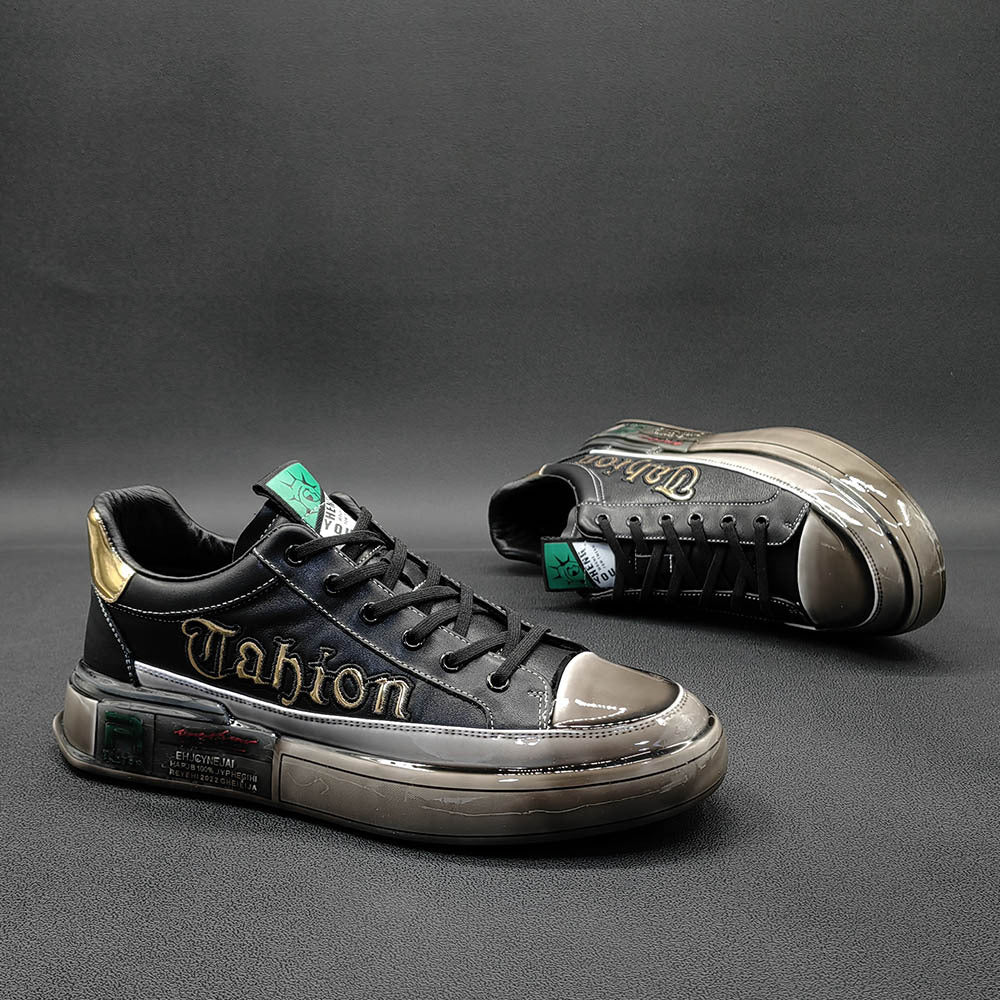 Men Fashion Glossy Soft Leather Casual Sneakers-RAIIFY