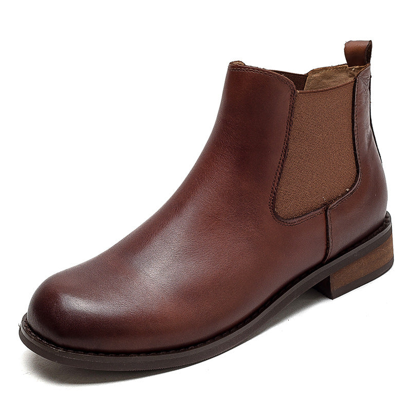 Women Retro Minimalist Leather Flat Ankle Boots-RAIIFY