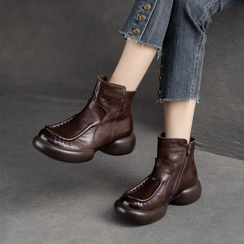 Women Retro Patchwork leather Thick Soled Boots-RAIIFY