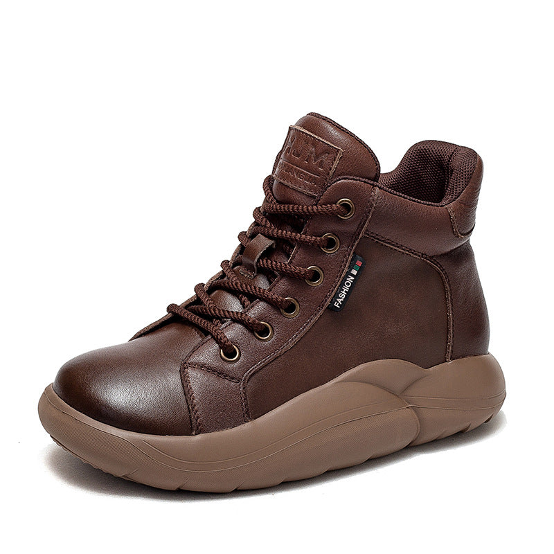 Women Lace-Up Casual Fashion Leather Flat Ankle Boots-RAIIFY