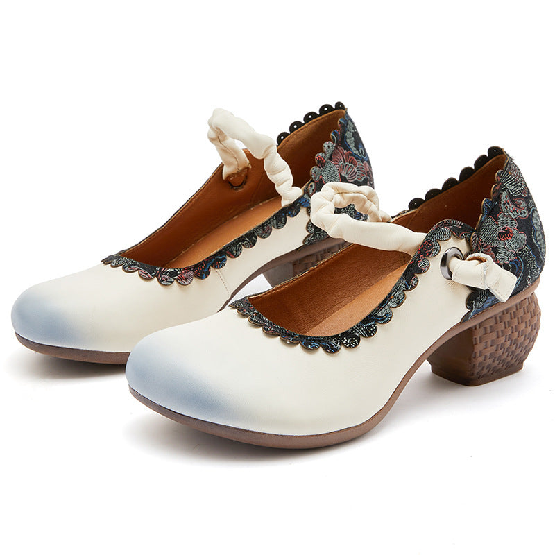 Women Retro Patchwork Casual Leather Pumps-RAIIFY