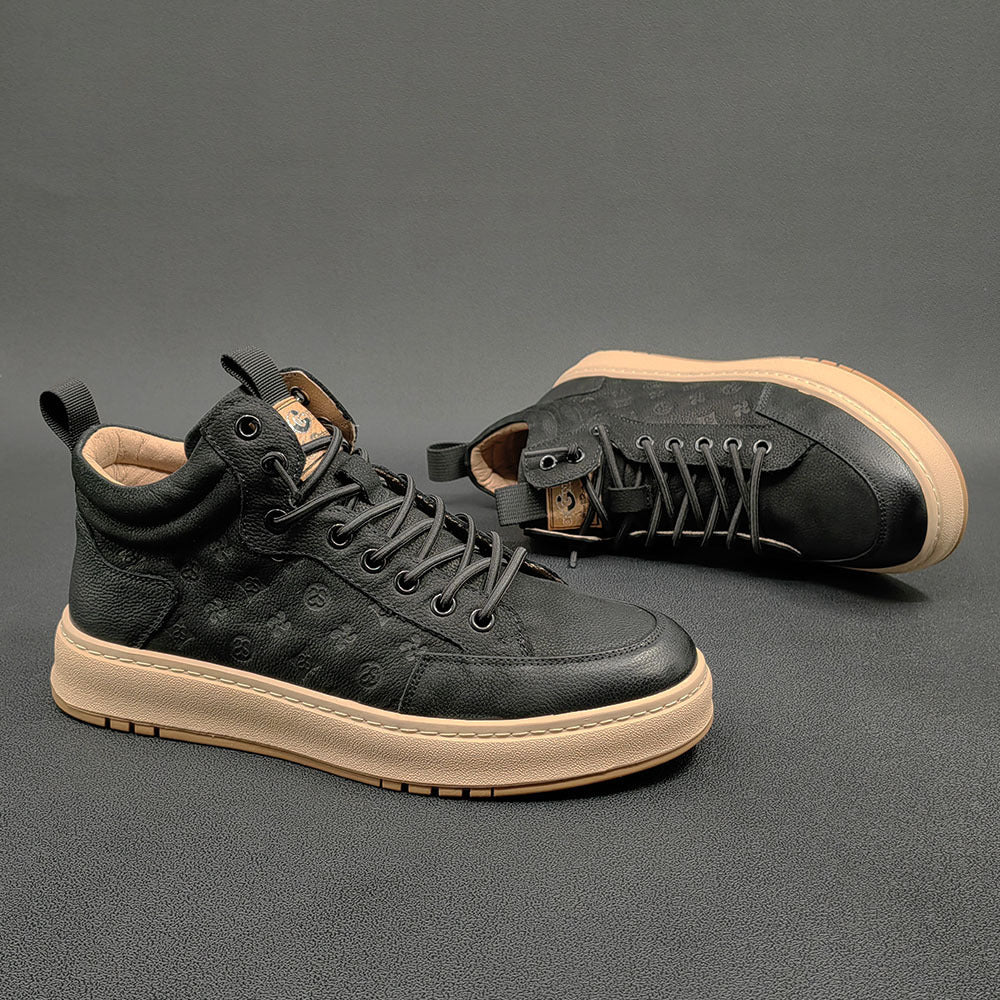 Men Retro Figured Leather Flat Casual Shoes-RAIIFY