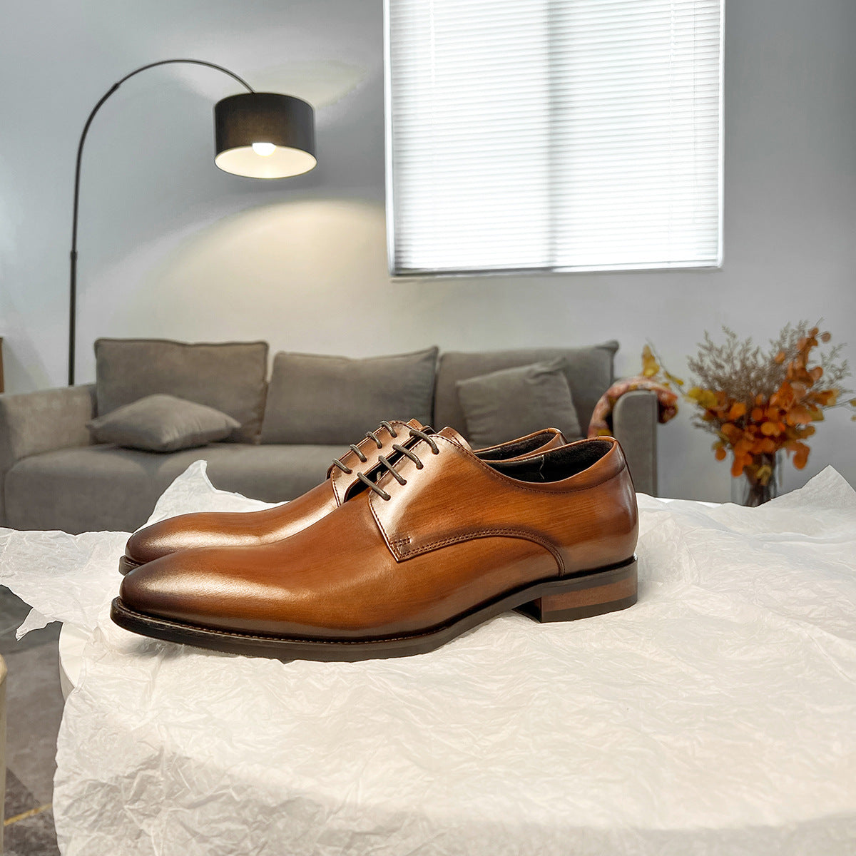 Men Classic Solid Cowhide Handmade Oxford Shoes-RAIIFY