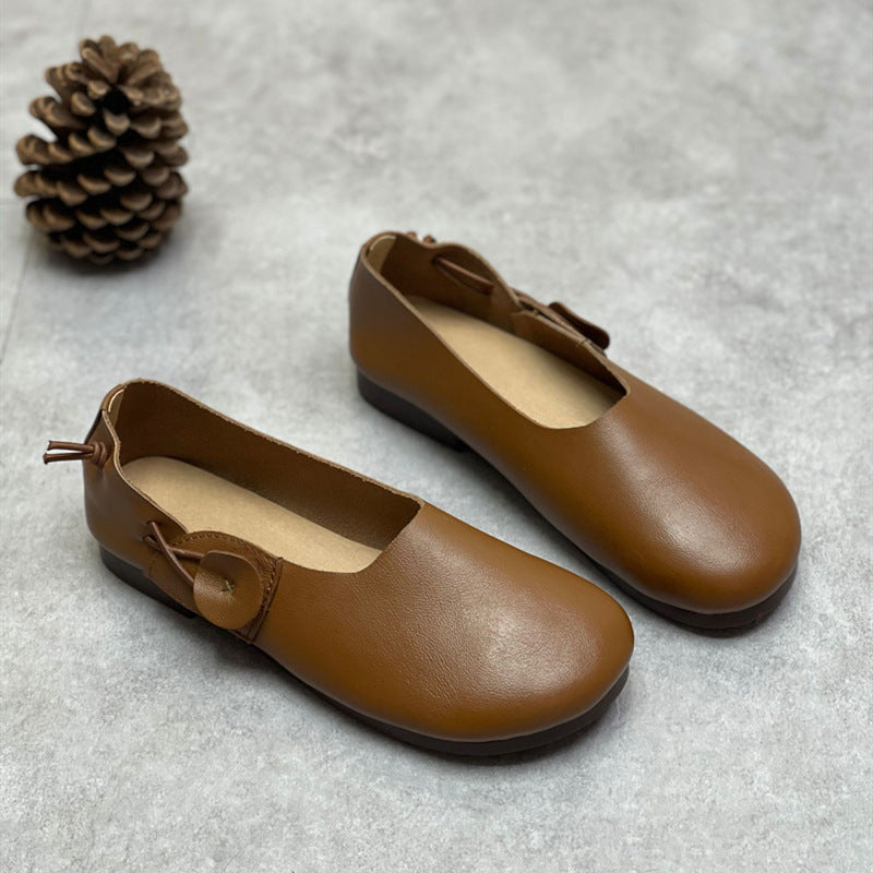 Women Retro Soft Cowhide Leather Flats-RAIIFY