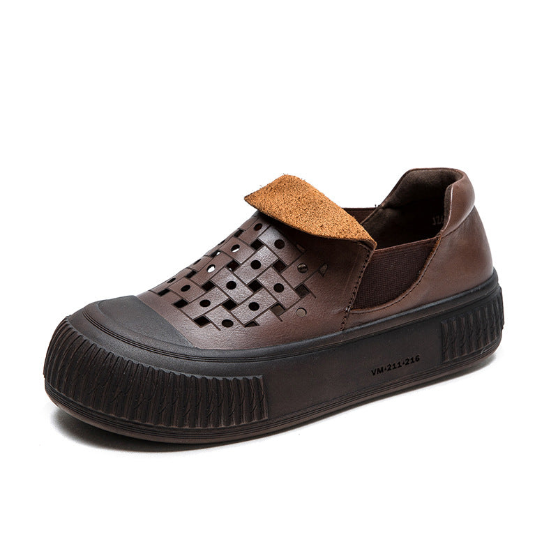 Women Minimalist Breathable Leather Flat Casual Shoes-RAIIFY