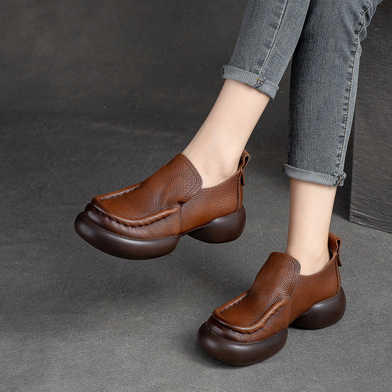 Women Retro Minimalist Soft Leather Thick Soled Casual Shoes-RAIIFY