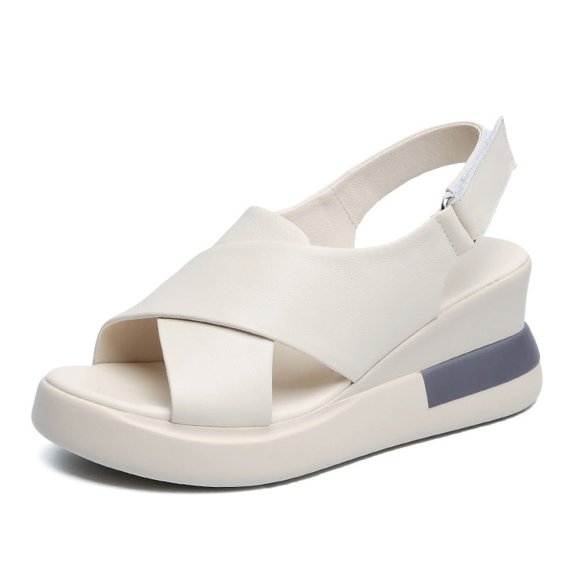 Women Summer Leather Casual Wedge Sandals-RAIIFY