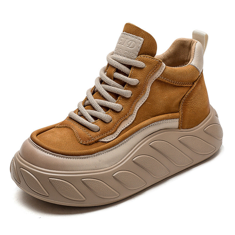 Women Minimalist Fashion Leather Thick Soled Casual Shoes-RAIIFY