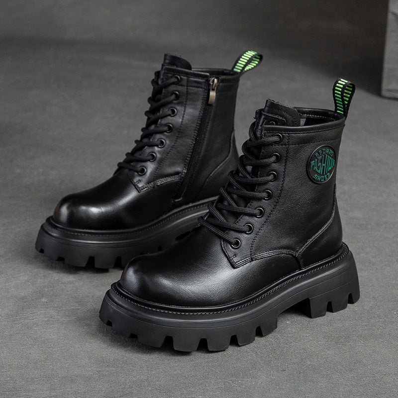 Women Casual Fashion Thick Soled Leather Boots-RAIIFY