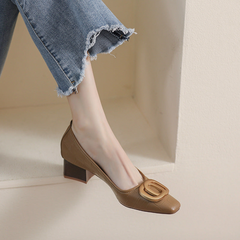 Women Retro Casual Soft Chunky Heeled Pumps-RAIIFY