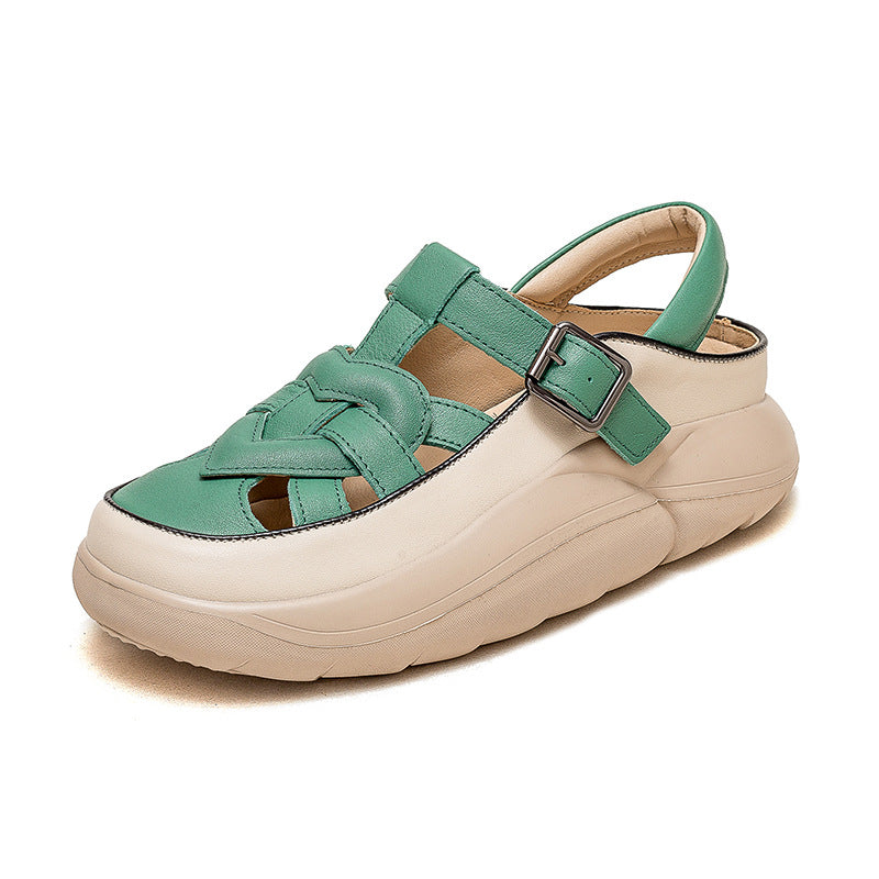 Women Summer Plaited Leather Thick Soled Sandals-RAIIFY