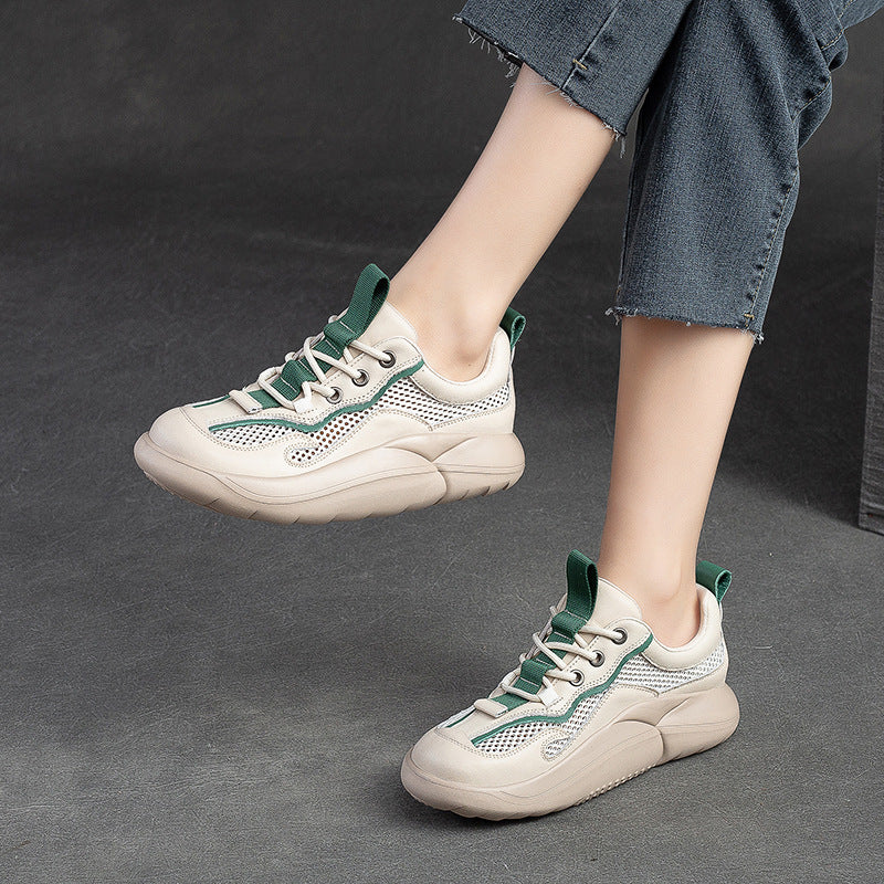 Women Fashion Breathable Mesh Leather Casual Shoes-RAIIFY