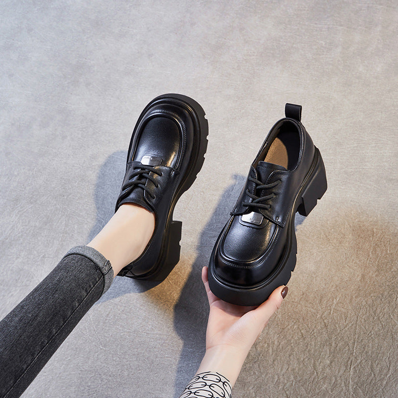 Women Leather Minimalist Chunky Soled Casual Loafers-RAIIFY