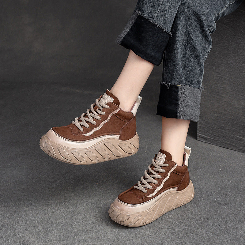 Women Minimalist Fashion Leather Thick Soled Casual Shoes-RAIIFY